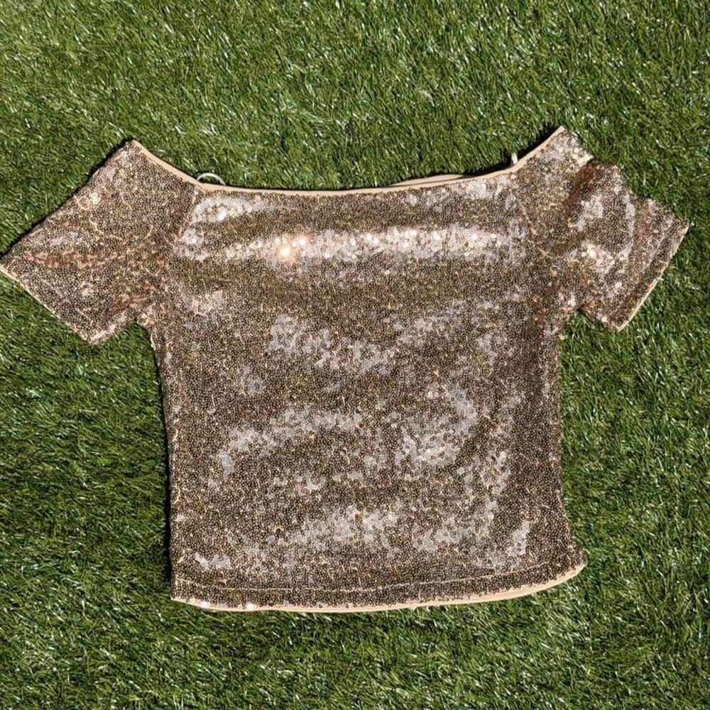 Gold sequin off the shoulder top